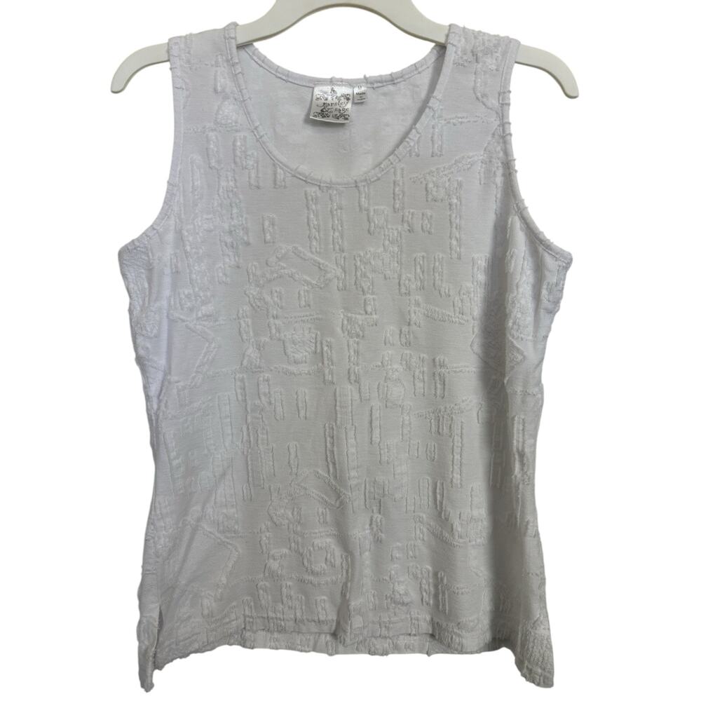 Parsley Sage White Abstract Textured Sleeveless Tank Medium Boho Artsy Minimal
